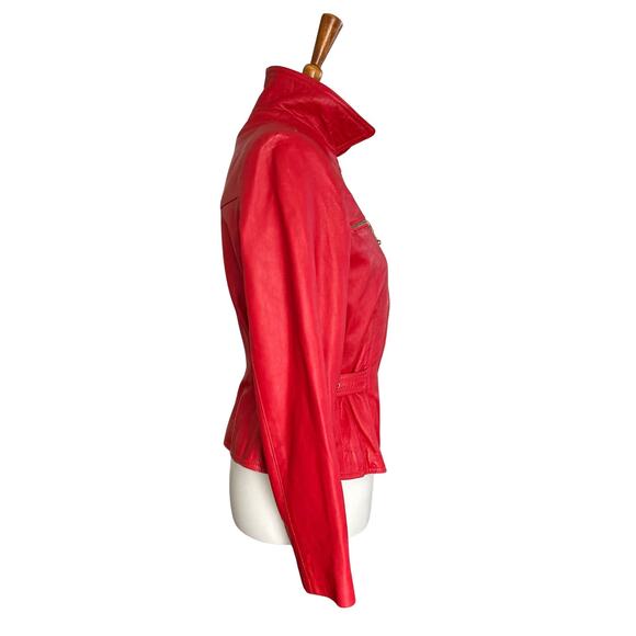 Vintage Cherry Red Leather Moto Jacket - Colebrook & Co - Size Small (Early 90s) - Picture 6 of 11